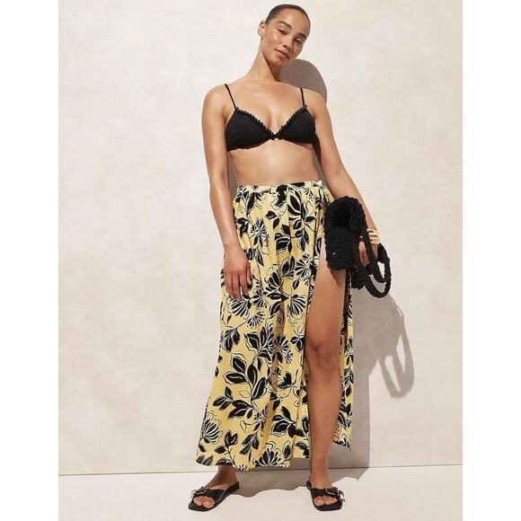 J. Crew Cotton Voile Beach Skirt Medium Yellow Sunny Floral Vacation Resort